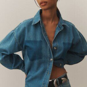 Blue Denim Button Down Shirt Tromp L’oeil Pockets